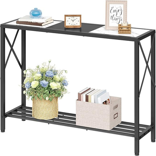 Tajsoon Console Table 41.8”, 2-Tier Entryway Table, Narrow Sofa Table with Shelves, Entrance Table for Hallway, Entryway, Living Room, Foyer, Corridor, Office, Black & White