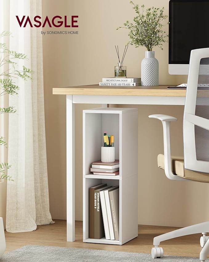 VASAGLE Custos Collection - Bookshelf, 2-Tier Bookcase, Book Shelf, Open Storage Shelf, 9.4 x 7.9 x 25.2 Inches, for Living Room, Home Office, Dining Room, Cloud White ULBC522W01