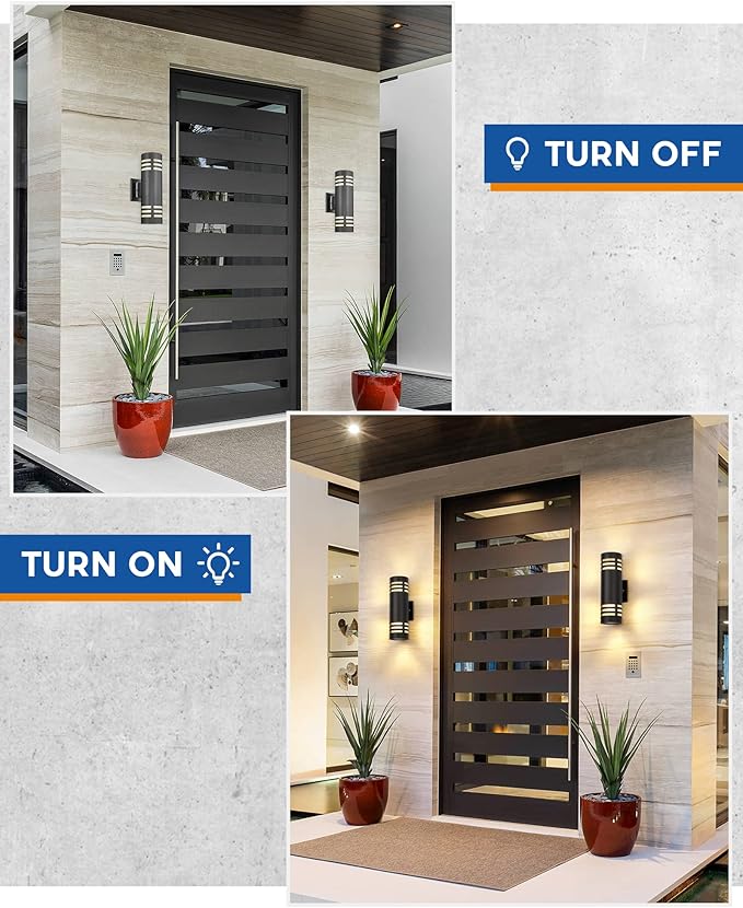 TENGXIN Outdoor Exterior Wall Light,Up and Down Cylinder Modern Porch Light,Stainless Steel 304 and Toughened Glass,Black Finished,E27,UL Listed