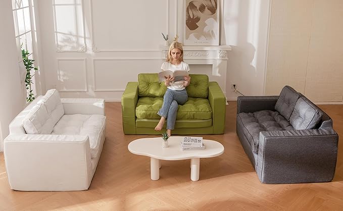 YOSHOOT Loveseat Sleeper Sofa,55" Convertible Sofa Bed Couch Futon Couches for Living Room,3-in-1 Pull Out Floor Couch with Backrest and Pillows, Green