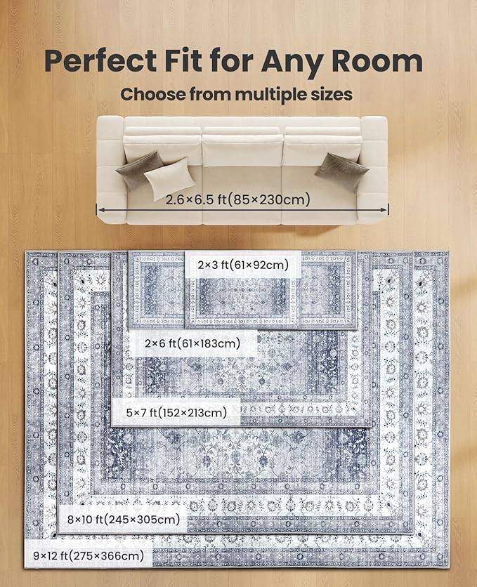 AMADA HOMEFURNISHING 2x3 Washable Area Rug, Low-Profile Entryway Rug with Non-Slip Backing & Durable Edge Binding, Vintage Rug Pattern, Small Rugs for Entryway, Kitchen & Living Room