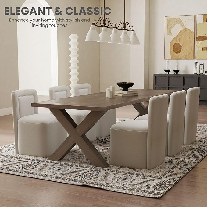 White Upholstered Dining Chairs Set of 4, Armless Modern Linen Dining Chairs with High Back, Kitchen Chair for Dining Room/Restaurant/Living Room