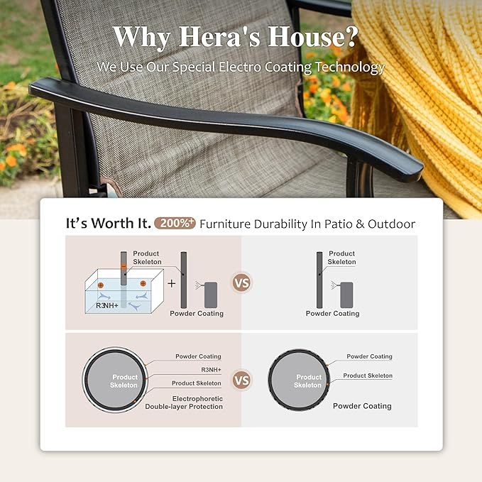 HERA'S HOUSE Premium Patio Dining Chair of 8, Rust Resistant Outdoor Chair with Textilene Padded Seat, Supports up to 350lbs with Comfort and Durability for Lawn Kitchen Garden Backyard