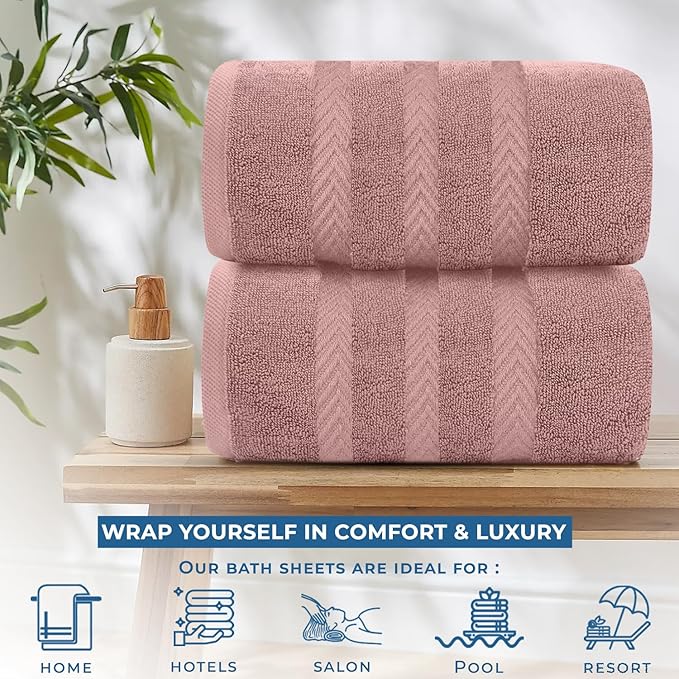 DAN RIVER 2 Pack Luxury Bath Sheets 35x70, 600 GSM, Soft & Quick Dry 100% Ring Spun Cotton Towels Ideal for Hotels, Spas, Gyms & Salons Extra Large, Dusty Pink