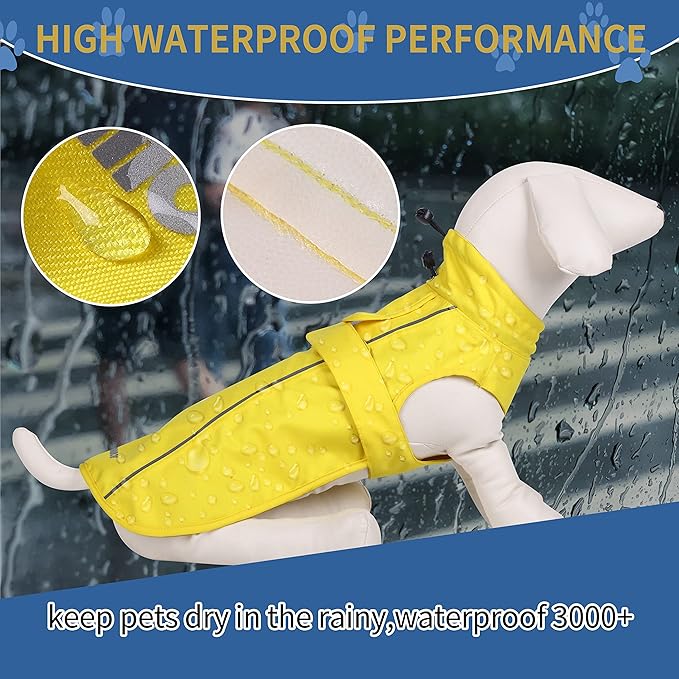 Waterproof Dog Raincoat with Reflective Strip, Adjustable Breathable Rain Coat Jacket with Leash Hole for Dogs (Blue, X-Large)