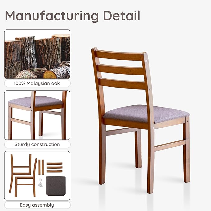 Livinia Seattle Modern Farmhouse Kitchen Dining Room Chair Set of 4, Solid Wood Fabric Upholstered Cushion Seat Wood Ladder Back Chairs (Antique)