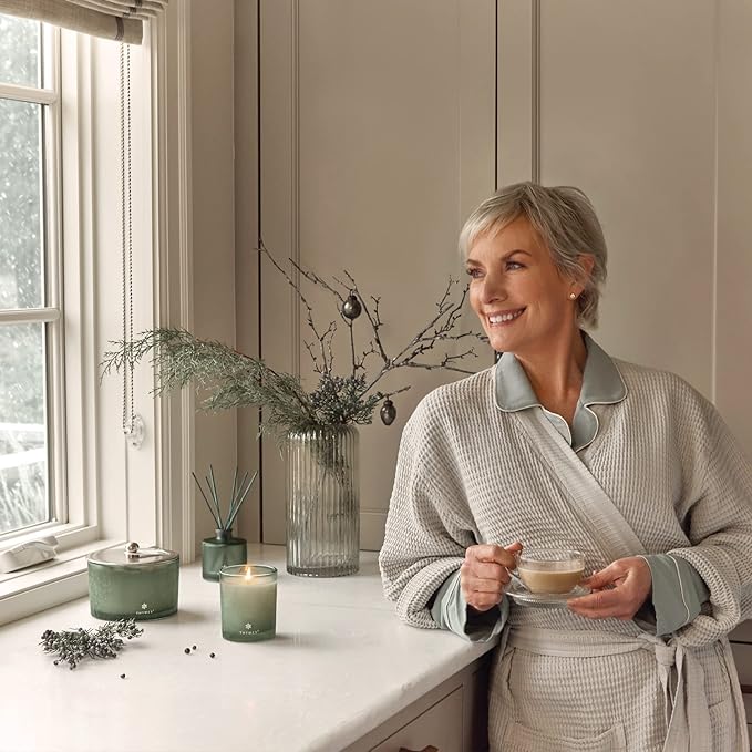 Thymes Scented Candles for Home Decor - Luxury Home Fragrance Gifts for Women & Men - Winter Candles with Crisp Notes of Sage, Eucalyptus, & Cypress Needles - Sage-Green (Highland Frost, 6.5 oz)