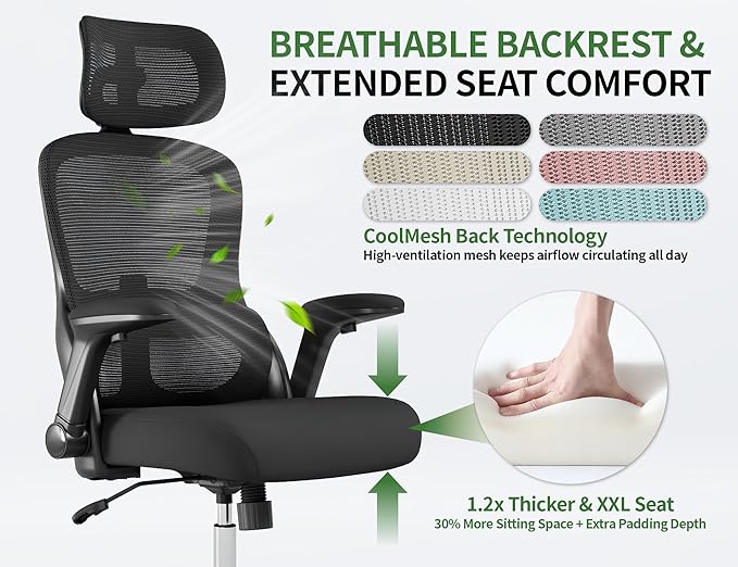 Ergonomic Office Chair: 400LBS Computer Desk Chair Comfy-Black Big and Tall Office Chair with Lumbar Support & Headrest-Gaming Chairs for Adults-Executive Office Rolling Chairs for Home Work