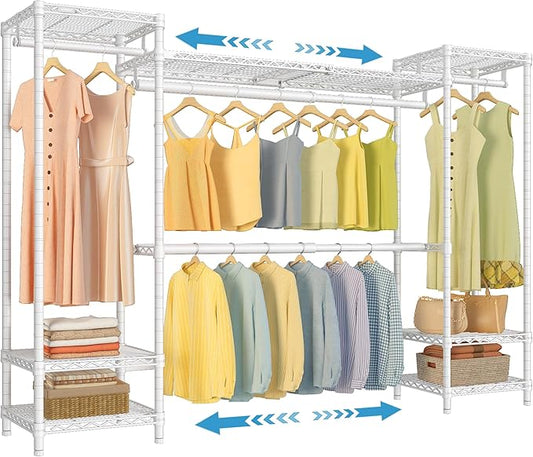 VIPEK X30 Expandable Clothes Rack Adjustable from 5' to 6'11", 950lbs Capacity Heavy Duty Portable Closet with 4 Hanger Rods & 7 Wire Shelves, Metal Wardrobe System for Reach-in Closet, White