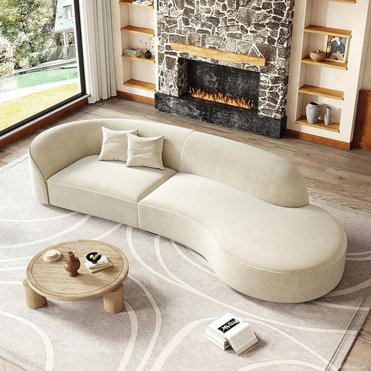 Luxury Curved Sofa Couch – Modern Upholstered Sectional Sofa, Designer L Shaped Couch with Plush Microfiber, High-Density Foam & Solid Wood Frame (Ivory Right-facing, 94"L x 43"W x 30"H)