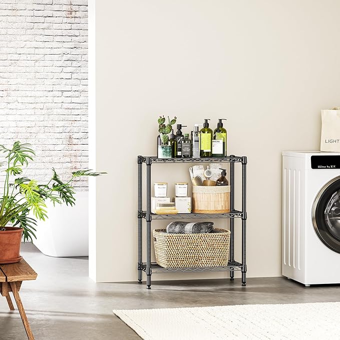 IZEUK 3 Tier Heavy Duty Steel Storage Shelves, Metal Shelf Wire Shelving Rack for Pantry, Kitchen, Cloakroom or Office Organization (11.8" D x 25.6" W x 31.5" H, 750LBS, Black)