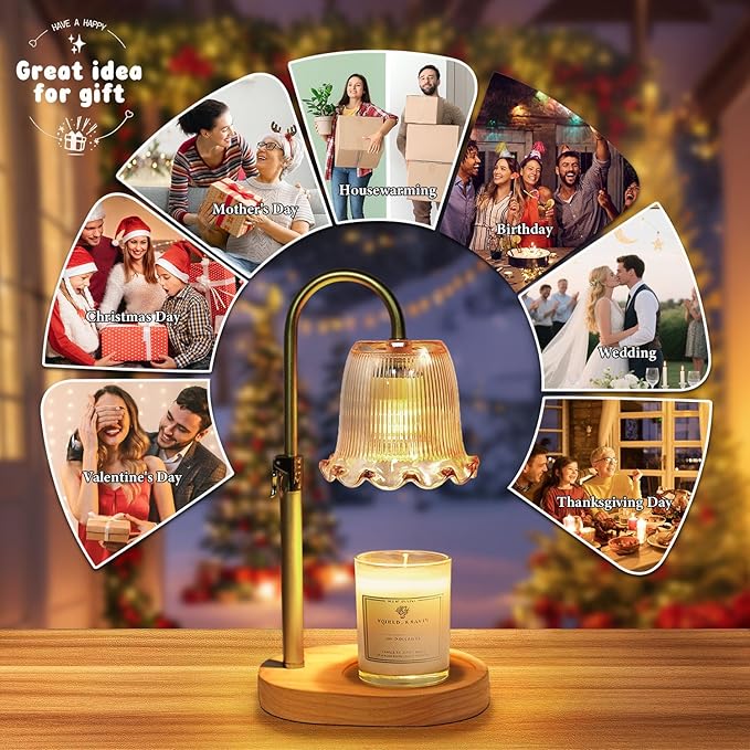 Candle Warmer Lamp with Timer Dimmable, Birthday Gifts for Women Mom, House Warming Gifts New Home Decor, Wax Melt Warmer for Jar Candles with 2 Bulbs