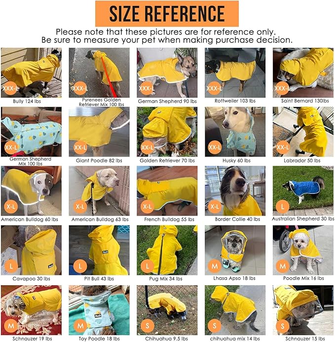 SlowTon Dog Raincoat, Adjustable Dog Rain Jacket Clear Hooded Double Layer, Waterproof Poncho with Reflective Strip Straps and Storage Pocket for Small Medium Large Dogs Puppies(OR L)