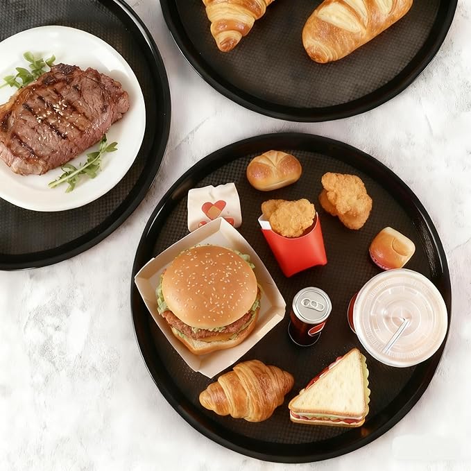 Zopnny 6-Pack Plastic Round Serving Trays, Breakfast Food Serving Trays Set