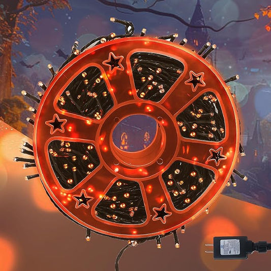 Kwaiffeo Orange Halloween Lights 500LED 164FT 8 Modes Orange String Lights Outdoor Indoor for Halloween Decorations Fall Decor Yard Tree Party Outside