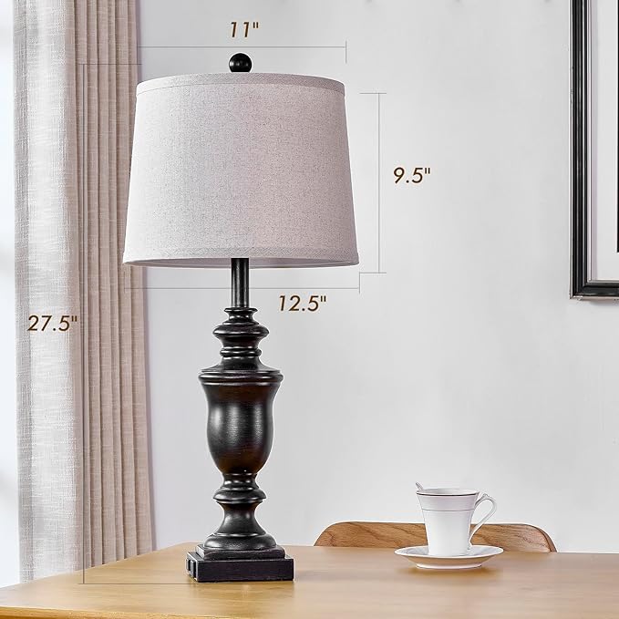 27.5" Vintage Farmhouse Table Lamps Set of 2 Bedside Lamp, 3 Way Dimmable Bedroom Lamps with 2 USB Ports +AC Outlet Nightstand Lamp Rustic Lamp (Rotary-Antique Black)