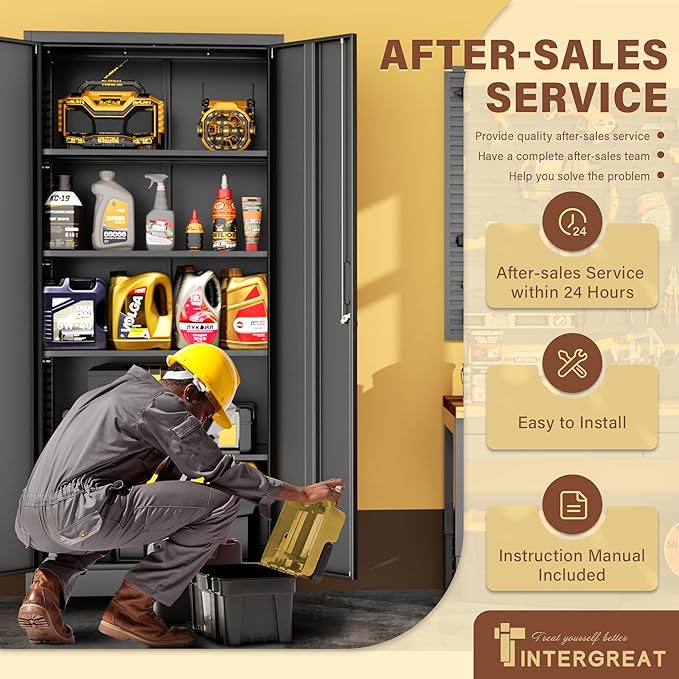 INTERGREAT Metal Storage Cabinet with Wheels, 73" H Rolling Metal Cabinets with Doors and Shelves, Black Steel Lockable Cabinet on Wheels for Garage Storage