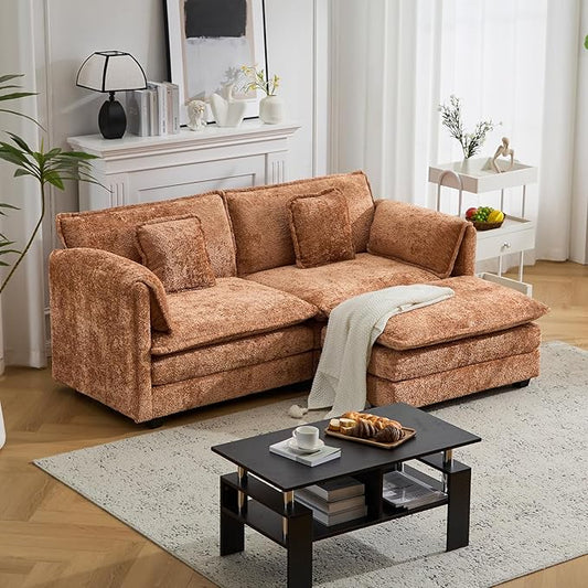 76.2" Modular Sectional Sofa with Movable Ottoman, Deep Seat couches for Living Room, 2 Seater Loveseat Sofa, L Shaped Comfy Cloud Couch with Removable Cover, Armrest Pillow (Orange)