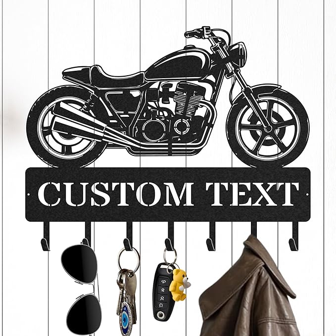 Personalized Key Holder for Wall, Custom Metal Vintage Motorbike Key Hooks with Name, Metal Jacket Holder Hooks Organizer Rack, Coat Hanger Decor for Kitchen