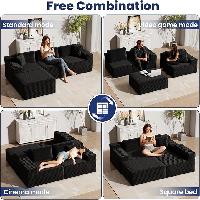 Bashaw 108" Cloud Sectional Couch Sofa with L-Shape Chaise, Modern Modular Sofa Couch Upholstered Couches for Living Room Bedroom, No Assembly Required (Black, L Shape)