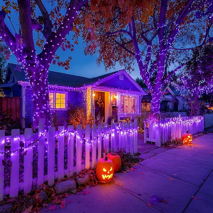 JMEXSUSS 2 Pack Purple Solar Christmas Lights, Total 400 LED 151FT Solar String Lights Outdoor Waterproof, 8 Modes Purple Halloween Light for Outside Patio Yard Xmas Tree Christmas Decorations