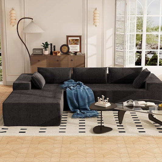 105.5" Modular Sectional Sofa L Shape for Bedroom, Modular Cloud Sofa with Deep Seat for Living Room, Upholstered Couches No Assembly Required Black, Left Facing Chaise