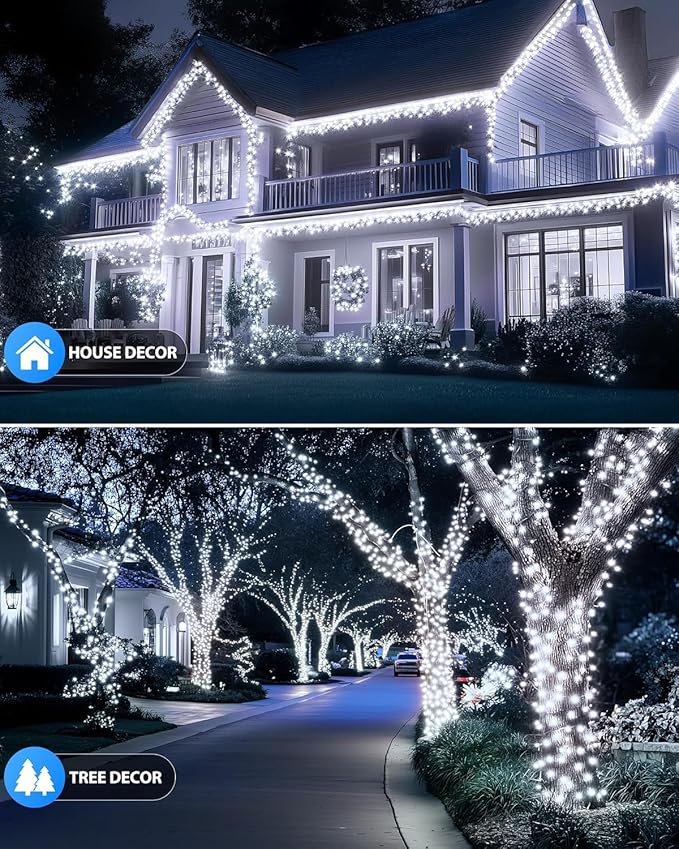 Brightown 2 Pack Solar Christmas String Lights Outdoor, Total 144Ft 400 LED Twinkle Fairy Lights Waterproof with 8 Modes Auto On/Off for Patio Tree Garden Party Home Wedding Decorations (Cool White)