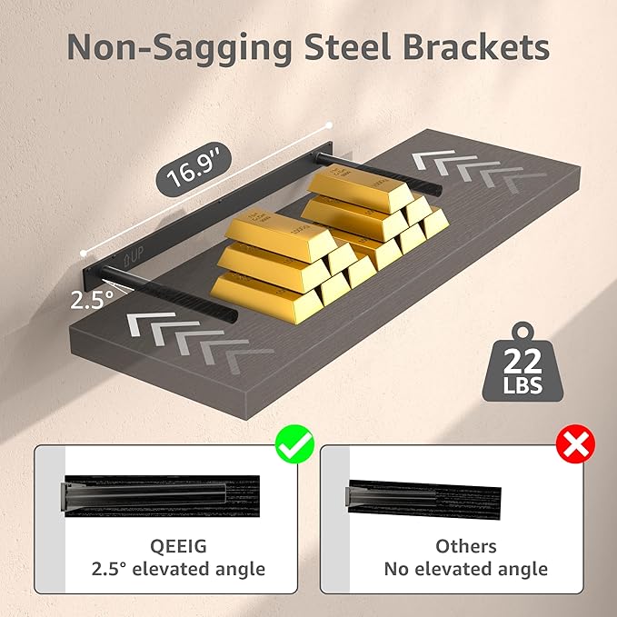 QEEIG 10" Deep Floating Shelves for Wall - 10 x 24 inch Book Shelf Bathroom Bedroom Kitchen Living Room Hanging Bookshelf Farmhouse Set of 3, Black (025-60B3)