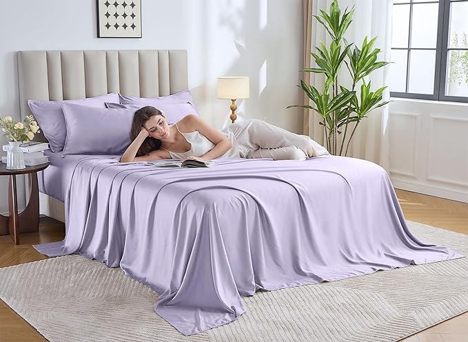 Pure Bamboo Full Sheets, Genuine 100% Organic Viscose Derived from Bamboo Bed Sheet Set, Luxuriously Soft & Cooling, Double Stitching, 2 Year Quality Promise (Full, Lavender)