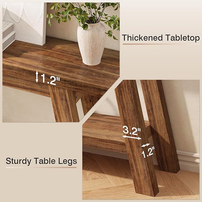 Console Table, 55-Inch Entryway Table with Storage 2-Tier Narrow Wood Console Table Behind Couch Sofa Tables for Living Room, Entryway, Hallway (Light Brown)