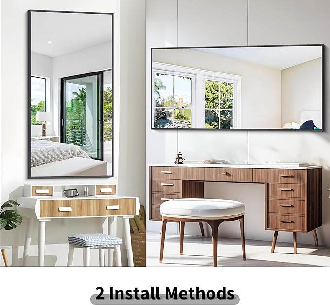 BONEWEI Bathroom Mirror,30x60 inch Large Wall Mirror for Bathroom Wall Mounted Black Rectangle Corner Mirrors,Black Bathroom Mirror for Living Room,Farmhouse,Bedroom Entryway,Horizontal/Vertical