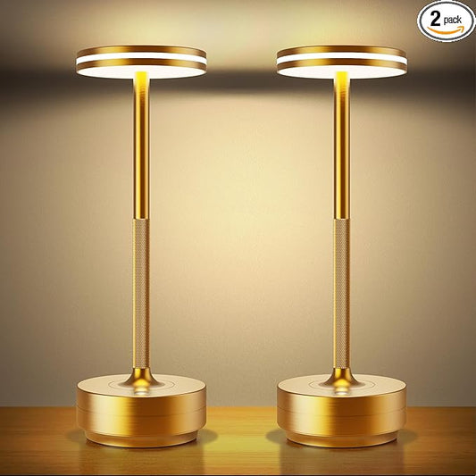 Hapfish 2 Pack Cordless Table Lamps Rechargeable, 5000mAh Battery Powered Lamp, 3 Color Modes, Dimmable, LED Table Lamps for Living Room,Outdoor, Dinner,Patio,Restaurant– Gold