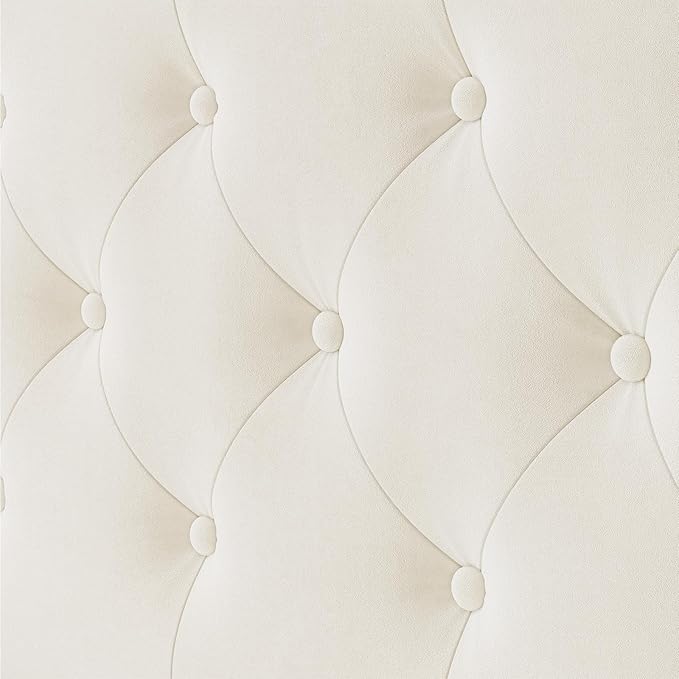 Full LED Bed Frame with Storage Headboard & Charging Station, Velvet Fabric Platform Bed Frames with 4 Drawers, Button Tufted Upholstered, No Box Spring Needed, Beige