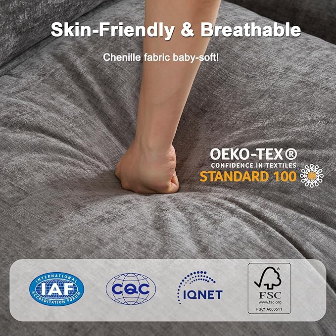 77" Cloud Chenille Sectional Sofa with 2 Ottoman｜Modular Couch with 29.1" Deep Seat｜FSC Solid Wood Frame｜Easy Assembly & 1YR Guarantee｜for Apartment Living Room (Grey, 77 Inch（U）)