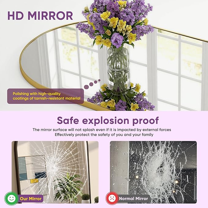 Full Length Mirror, 71"x28" Arched Floor Mirror Freestanding, Floor Standing Full Body Mirror with Stand for Bedroom, Hanging Mounted for Living Room Cloakroom, Gold