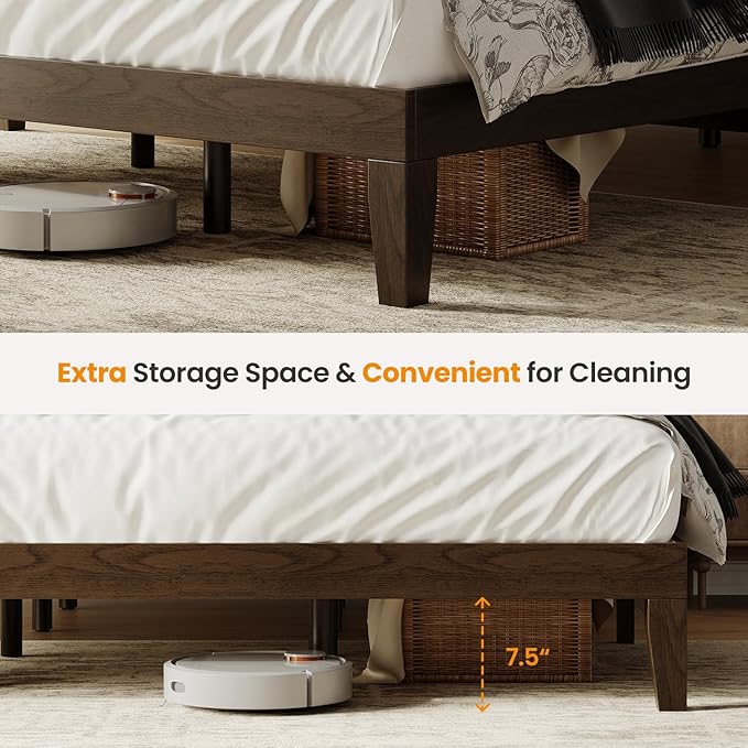 King Size Wood Platform Bed Frame, 12 Inch Solid Wood Bed Frame with Wooden Slats, No Box Spring Needed, Easy Assembly,Espresso