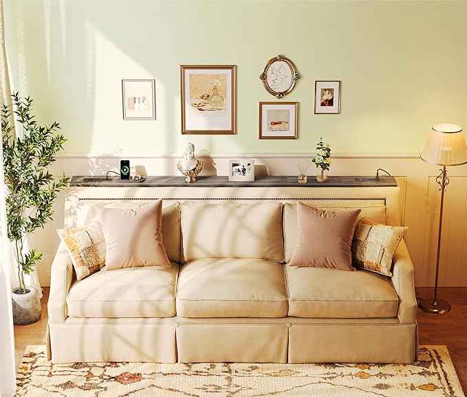 SUPERJARE 78.8 Inch Narrow Console Table with Outlet, Sofa Tables, Behind Couch Table, Long Entryway Tables with Charging Station, for Living Room, Charcoal Gray