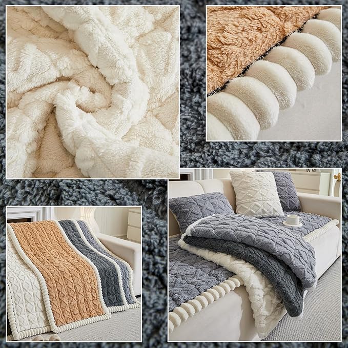 Couch Cover for Dogs Fuzzy Sofa Covers for Pet, Geometric Jacquard Coral Pet-Friendly Washable Non-Slip Sofas Slipcover Cushion Protector Pets Mat Dog Bed Mats