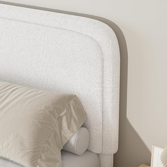 BarnFurin Twin Bed Frames with Headboard,Cloud Boucle Upholstered Platform Bed, Modern Style, Soft Rounded Corners, No Box Spring Needed, Easy Assembly, White
