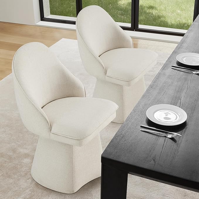 Swivel Dining Chairs Set of 1, Upholstered Mid Century Modern Deskchair with Round Back, Linen Fabric Kitchen Chairs for Dining Room, Bedroom, Dressing Room, Linen