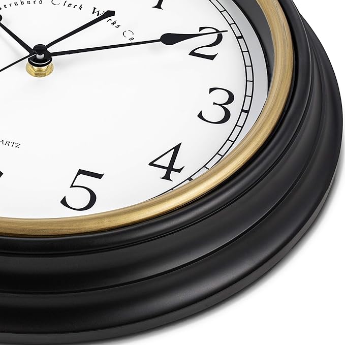 Bernhard Products Decorative Black Wall Clock 12 Inch Silent Non Ticking Battery Operated Vintage Elegant Retro Clocks for Living Room Decor, Kitchen Office Dining Room Bedroom School Classroom