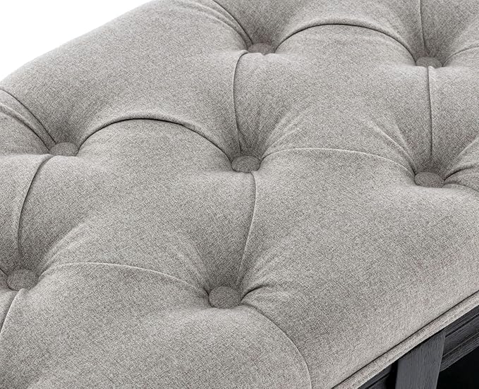 Kmax Storage Entryway Bench Tufted Shoe Rack Bench Black Wood Window Bench for Hallway Entrance Bedroom Corner, Grey