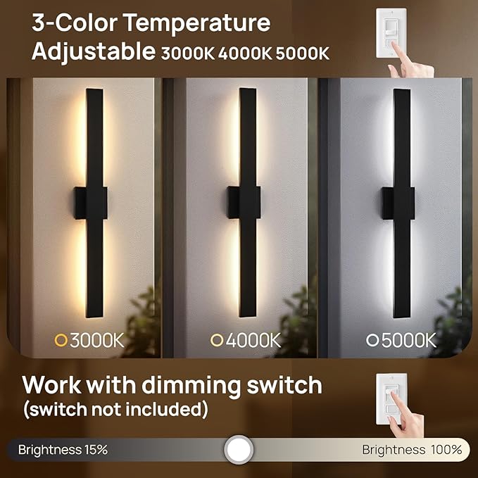 Upgraded 2-Pack 47in Black Long Modern LED Outdoor Wall Lights 3000K 4000K 5000K Dimmable Exterior Wall Sconce Outside Light fixtures for House Garage Front Door