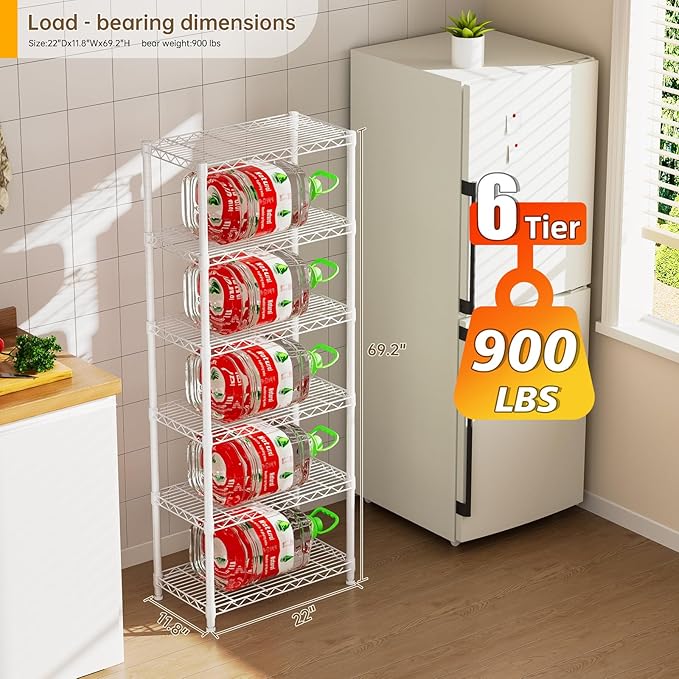 5 tire Shelves Storage Wire Shelving Unit Metal Shelf Adjustable Organizers Storage Shelving with Wheels for Bathroom Laundry Room Kitchen Pantry12”D x 22”W x 69”H White