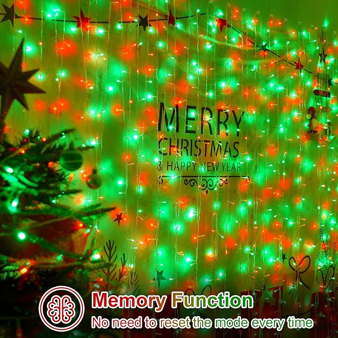 QITONG Red and Green Christmas Light Outdoor Waterproof, 165ft 500 LED Clear Wire String Lights Indoor, 8 Modes Christmas Tree Light Plug-in