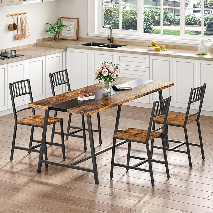 HOOBRO Kitchen Chairs Set of 2, Wooden Dining Room Chairs with Metal Frame, Dining Chairs with Back, Easy to Assemble, Farmhouse Dining Chairs for Kitchen, Living Room, Rustic Brown and Black BF39CD01