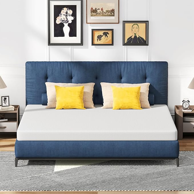 FDW | 6 Inch King Mattress | Medium Firm | Gel Memory Foam Mattress | White | Bed in a Box, CertiPUR-US Certified | Pressure Relief, Cooling Ventilated Foam | Washable Removable Cover