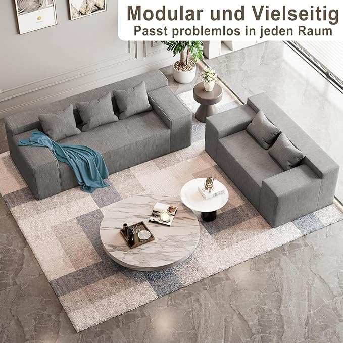 Modular Sectional Sofa, 3 Seater 105" Deep Seat Corduroy Lounge Sofa with Movable Cushions, Modular Couch for Small Spaces, Living Room, Bedroom, Apartment, Office - Gery