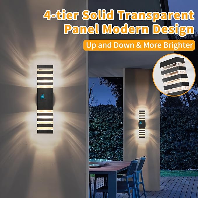 18.3 Inches Dusk to Dawn Outdoor Lighting,Up and Down Exterior Light Fixtures with 4 * 7W LED Bulbs,Waterproof Modern Long Outdoor Wall Light,Black Outdoor Porch Light for House,Garage,Patio
