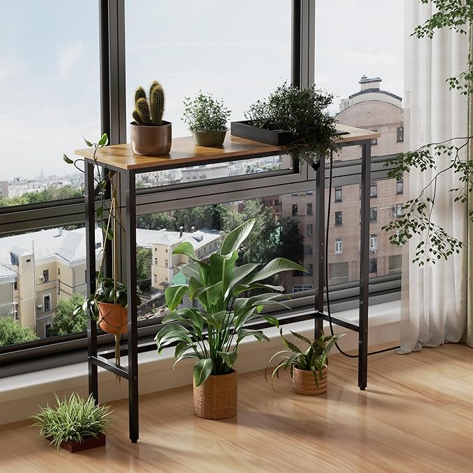 Narrow Console Table with Led Light and Charging Station，29.5" Small Entryway Table，Display Table，Entryway Hallway Thin Sofa Table Behind Sofa, Small Spaces, Living Room, Rustic Brown